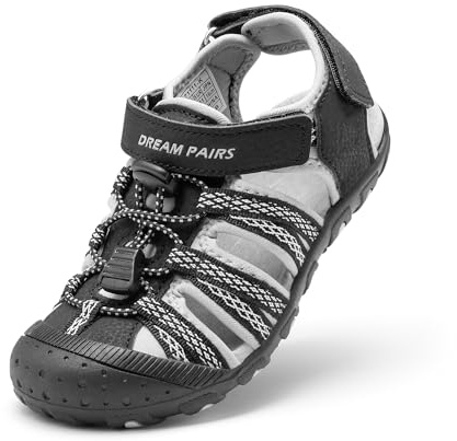 DREAM PAIRS Sandali Sportivi Estivi da Esterno per Ragazzi e Ragazze Sandali da Escursionismo Spiaggia Casual Regolabili Multicolore,Size 30,Nero/Grigio,171111-K