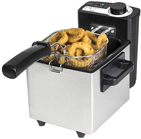 Cecotec Freidora Eléctrica con Aceite CleanFry 1,5l. 1000 W, Capacidad de 1,5 L, Temperatura hasta 190ºC, Cubeta Esmaltada apta para Lavavajillas, Filtro OilCleaner que mantiene el Aceite Limpio