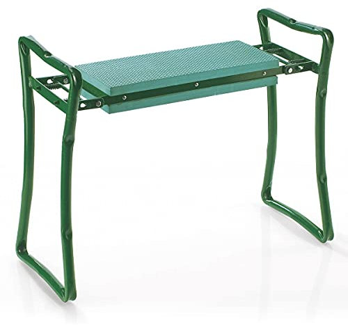 TRI Knie Stuhl Kniebank Schaumkissen Kniehocker Knieschutz Arbeitshocker Gartenbank grün Stahl Kunststoff für Garten klappbar