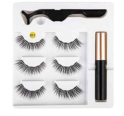 Ciglia Magnetiche Eyeliner Kit 3 coppie 3D Ciglia Finte Naturali Eyeliner Magnetico a lunga Tenuta Impermeabile con Pinzette