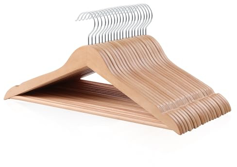Amazon Basics Wood Suit Clothes Hangers for Closet Organizer, Natural, 20-Pack
