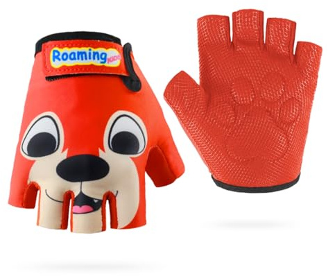 Boyiexin Kids Half Finger Climbing Gloves for Age 1-10 Boys Girls Gymnastics Monkey Bars, Good Grip Control Gloves for Scooter Balance Boards Biking Fishing (Orange, S (5-6 Years))