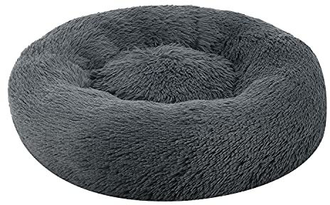 Juskys Haustierbett Monty S 50 cm rund Donut flauschig, rutschfest & waschbar - Hunde & Katzen Dunkelgrau Hundebett Katzenbett Hundesofa Hundecouch