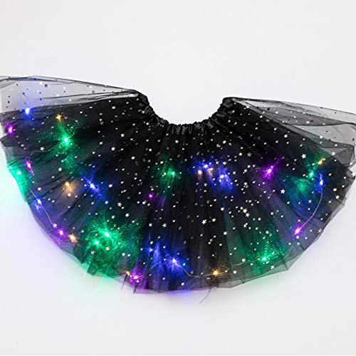 Falda tutu luminosa con LED para niñas, falda tul luminosa, falda de princesa con LED, disfraz de danza de ballet para fiesta de Navidad, Negro , Talla única