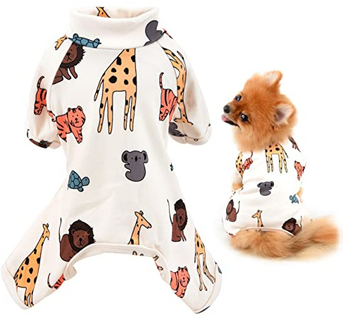 SMALLLEE_LUCKY_STORE Pet Clothes Cute Cartoon Puppy Cotton Pajamas Pjs for Extra Small Dogs Cats Pyjamas Indoor Jumpsuit Sleepwear Outfits for Yorkie Chihuahua
