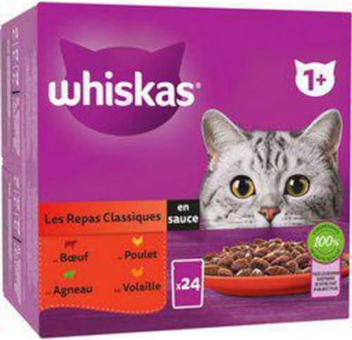 WHISKAS Färskhetspåsar klassiska måltider i sås 4 sorter för vuxna katter 24 x 85 g