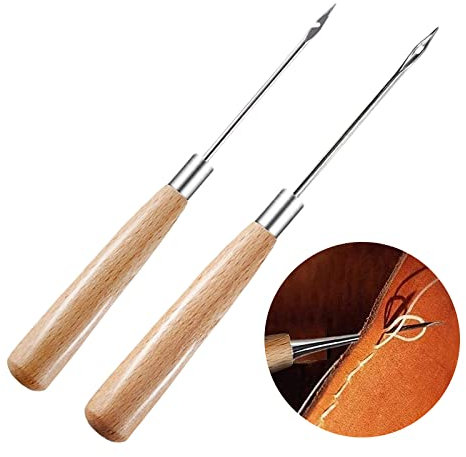 2 Stück Leder Werkzeug Loch Ahle Gebogene Ahle Holz Leder Ahle Werkzeug Vorstecher Stanzen Nähen Ahle Nähen Werkzeug Holzgriff Ahle Mit Holzgriff DIY-Werkzeuge zum Nähen und Perforieren von Leder