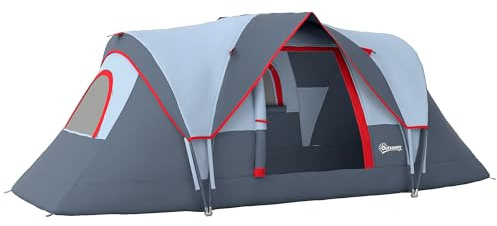 Outsunny Tenda da Campeggio 4-6 Posti Idrorepellente per 3000mm con Protezione UV, Tenda Famigliare con Finestre e Pali in Fibra di Vetro, 4.55x2.3x1.8 m, Grigio
