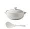 Soupière en céramique blanche à double poignée Casserole en céramique ronde blanche/pot en terre cuite/pot en terre/ustensiles de cuisine en céramique avec couvercle résistant à la chaleur, 1200 ml