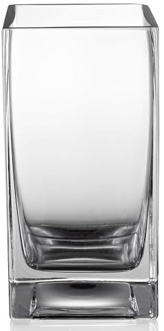 Clear Glass Vase - Modern Table Centerpiece for Home or Wedding - 7.9 inch Tall