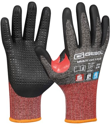 Gebol Multi Cut F Plus (1 Paar) - Schnittschutzhandschuhe mit Nitril Mikroschaum, Touchscreen-Bedienung, Maschinenbau & Metallverarbeitung, aus recycelten PET-Flaschen, für Herren, L (Gr. 9)