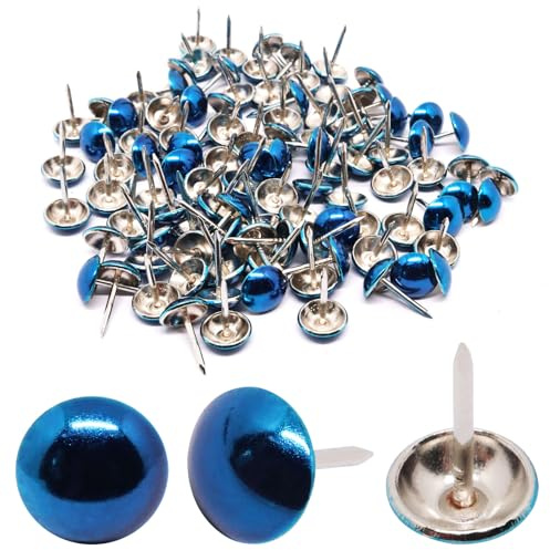 YuGtcen Lot de 100 punaises pour tapisserie, punaises en bois, punaises d'ameublement, clous de meubles, têtes de clous décoratives rondes de 1,2 cm de diamètre (bleu vif, 11 x 17 mm)