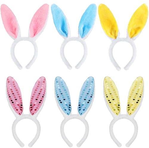 AWCIGG® 6 Pièces Bandeau Oreilles de Lapin, Serre-Tête Oreilles de Lapin de Pâques en Peluche, Accessoires de Cosplay de Costume D'anniversaire de Fête de Pâques D'enfants et D'adultes