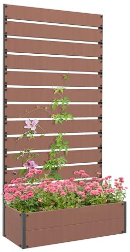 Outsunny Garden Planter with Trellis for Climbing Plants, Vines, Flowers, Freestanding Raised Bed for Garden, Outdoor, Patio, Planter Box with Drainage Gap, Light Brown