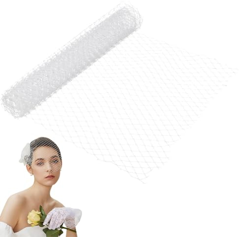 GORGECRAFT 2iarde*25cm Gabbia per Uccelli Velo Da Sposa Tessuto A Rete Organza Francese Rombo Fascia per Modisteria Retina per Capelli Sposa Copricapo Nastro Cappello Decorazione per Donne Bianco