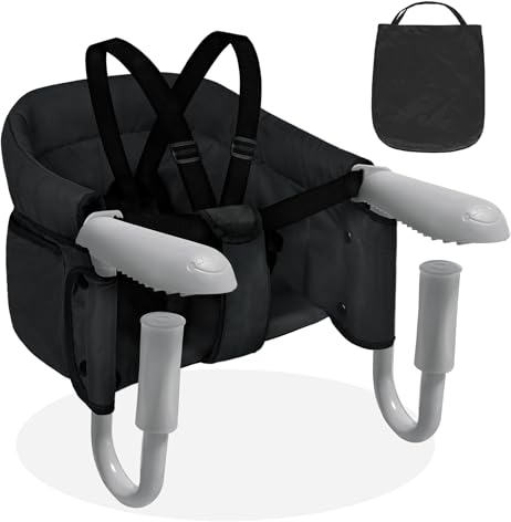 Froadp Faltbar Tischsitze Baby Klappbare Boostersitze Stuhlsitz 6-36 Monate Babystuhl für 2-8cm Dicke Tische Kinder Sitzerhöhung Sitzhilfe Babysitz mit Anti-Rutsch-Klemmen Kapazität 8-15KG (Schwarz)