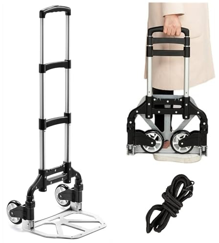 Wawxmo Folding Hand Truck Aluminum Portable Folding Hand Cart 180lbs Capacity Hand Cart and Dolly Ideal for Home, Auto, Office,Travel Use,Black