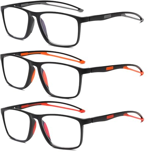 Fsread 3er Pack Sportliches Lesebrille für Herren TR90 Blaulichtfilter Federscharnieren Rechteck Leicht Bequem und Flexibel Anti UV/Blendung Lesehilfe +2.0
