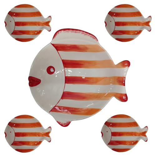 Servizio piatti da tavola mare ciotola grande pesce 4 piattini insalatiera coppa pasta cucina ceramica antipasti ristorante