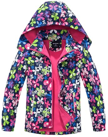 SERENYOU Girls Waterproof Jacket Kids Fleece Lined Windbreaker Raincoat with Removable Hood