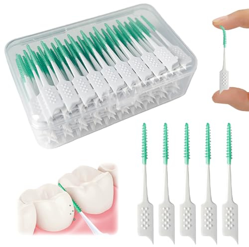WQINX Dental Floss Picks Soft Silicone interdental Brush, Braces Brush, Floss Picks for Teeth, Disposable interdental Brush, Suitable for Cleaning Teeth Health(Green, 160pcs)