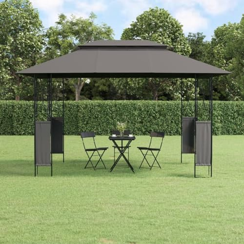 Cenador de Jardín Moderno 400x300x270 cm, Estructura de Acero, Techo de Dos Niveles, Perfecto para Eventos y Reuniones