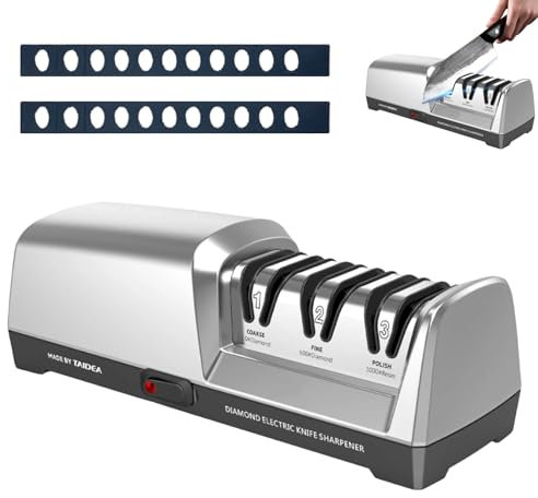 Aiguiseur de Couteaux Électrique, Affûtage Professionnel des Couteaux de Cuisine à 3 Niveaux Affûteur de Couteaux Diamant Professionnel Pour Le Meulage Grossier