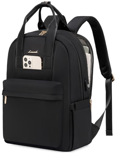 LOVEVOOK Backpack Womens, 15.6 inch Laptop Rucksack Bag for Women, Waterproof Ladies Backpacks Large School Bags with USB Port, Fashion Daypacks Back Pack for Uni College Work Travel, Black
