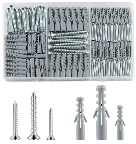 230 Pcs Screws and Wall Plugs Set, Masonry Brick Concrete Wall Plasterboard Fixings Self Drilling Screws and Wall Raw Plugs Anchor Bolts, M3.5/M4/M5/M6/M8(115 + 115)