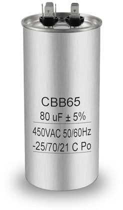 Iruihoo CBB65 80uF 450V AC 50/60Hz motorkondensator, 80µF start och driftkondensator med självläkande, metallhölje för luftkonditionering, kylskåp, kompressor