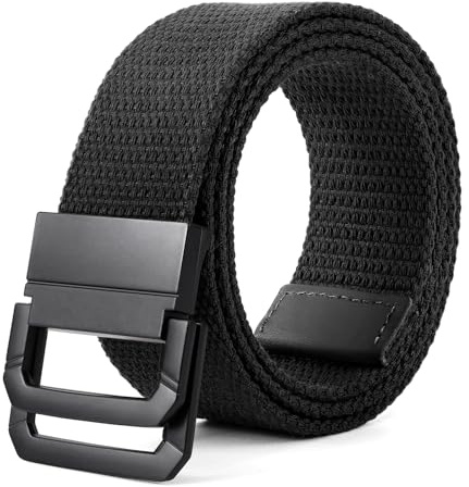 SANSTHS Canvas Belt with Double Ring Buckle, Fabric Web Belt for Women Men Double Ring for Outdoor & Casual Wear, Black Buckle/Black