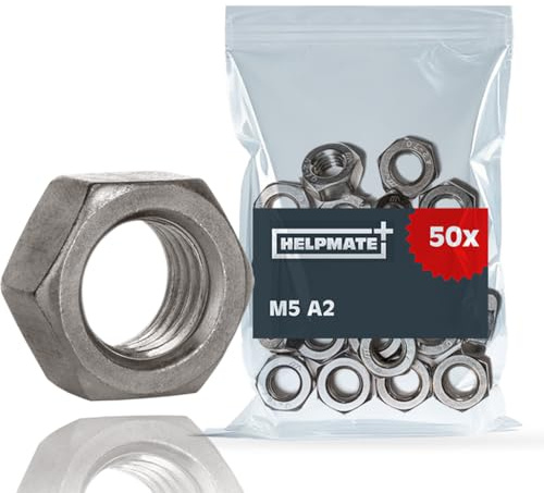 HELPMATE – Écrous hexagonal M5 DIN 934 – Acier inoxydable A2 – 50 pièces – Écrous pour l'extérieur et l'intérieur