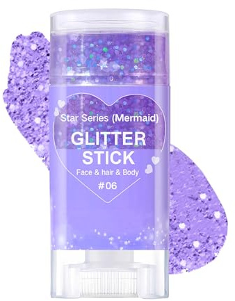 Glitterpennor, Mermaid Sequins Body Glitter Stick, Rainbow Glitter Ansiktspenna, Chunky Sequin Glitterpulver för Ansikte/Kropp/Hår/Ögon/Läppar, Christmas Festival Rave Accessoarer (06 Lila)