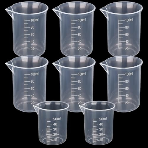 8Pcs Small Measuring Cup,100ml 50ml Transparent Small Measuring Jug Plastic Liquid Lab Graduated Beakers Measuring Jugs Cups for Household Kitchen Measure Tool