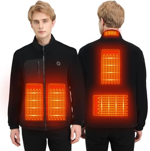 Mincoo Chaqueta Calefactable Hombre USB,Chaqueta Invierno Con Batería 10000 mAh,Ropa Calefactable Con 5 Zona De Caldaie, 7 Livello De Caldaie Ajustable