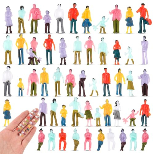 Namalu 50 Piezas Mini Figuras de Personas a Escala 1: 150 Modelos de Personas Pequeñas Arquitectónicas Pintadas Sentadas y de Pie Personas en Miniatura de Plástico de Poses Surtidas