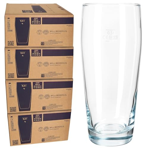 MamboCat 48er Set Willibecher 0,5 L geeicht I Biergläser aus klarem Glas mit Eichstrich I Trinkgläser für Bier, Wasser, Cocktails & Softgetränke ideal für Gastro, Bars & Restaurants