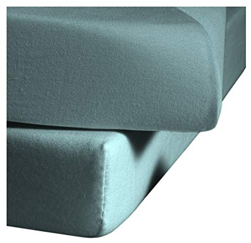 fleuresse Jenny C klassisches Jersey-Spannlaken, 100% Baumwolle, mit praktischem Rundumgummi, Fb. Aqua, Größe 100 x 200 cm, auch passend für 90 x 190/200