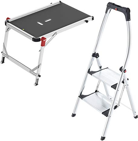 Hailo Leiter Set: Treppenpodest TP1 und 2-stufiger Klapptritt LivingStep Comfort Plus - 2-teiliges Leiter-Set für das Treppenhaus zum Vorteilspreis