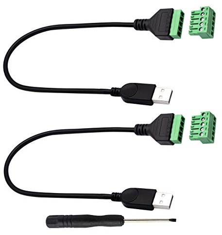 zdyCGTime USB 2.0 A Screw Terminal Block Connector Cable USB 2.0 A Male Plug to 5 Pin/Way Female Bolt Screw with Shield terminals Pluggable Type Adapter Connector Converter Cable（30CM/2Packs(Male)