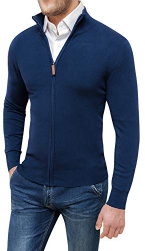 Evoga Maglione Pullover Uomo Invernale Casual Golf Cardigan con Cerniera (XL, Blu Scuro)