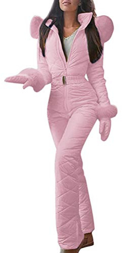 Minetom Combinaison de Ski Femme Fille Hiver Chaud Peluche Capuche Overall Neige Extérieur Sports Pantalon Ski Suit Imperméable Jumpsuit