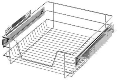 XEMQENER Kitchen Pull Out Wire Baskets Drawer Storage for 400mm Units | Heavy Duty Slide Out Drawers, Telescopic Kitchen Utensil Holder Rack, Larder Drawers Organise, With Buffer, 37x44x14cm