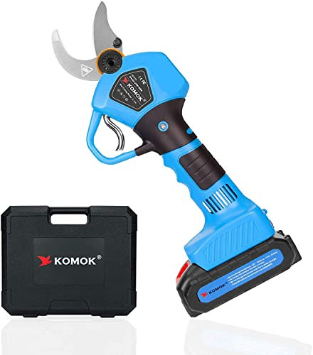 KOMOK Tijeras de podar a batería 21V Eléctrica Podadora de árbol 30mm Diámetro de Corte 2Pcs Copia de Seguridad Recargable 2Ah Batería de Litio Podadora de Rama de árbol 6-8Horas de Trabajo