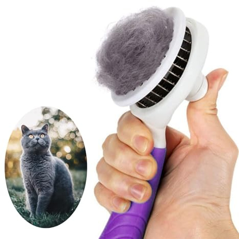 Self Cleaning Slicker Brush - Cat Brush Skin-Friendly Deshedding Grooming Massaging Tool for Long & Short Haired Pets, Cat Hair Brushes Easy Removes Undercoat for Dogs Cats Rabbits-UPGRADED, Purple