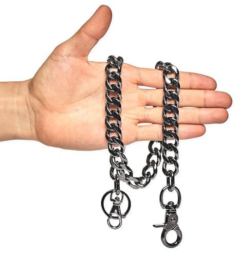 newtro Cadena tipo cartera resistente para hombres, mujeres, niños y niñas, pantalones de motociclista, jeans, punk, gótico, llavero, negro, dorado, plateado, TH05, negro, 17 pulgadas