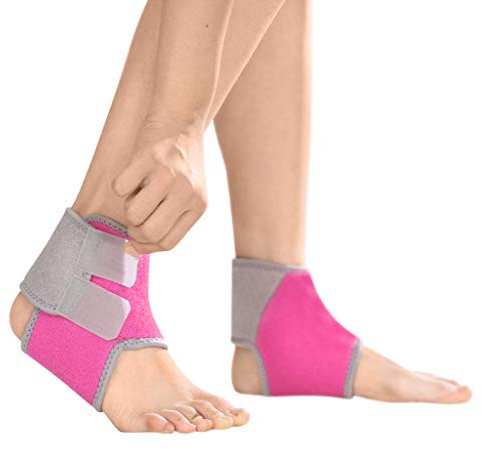 AfinderDE Kinder Knöchelbandage 1 Paar Einstellbar Kompression Knöchelschoner Elastische Sport Knöchelstütze Fuß-Bandage Fußgelenkstütze für Fußball Basketball Radfahren Laufen Tanzen Größe S in Rosa
