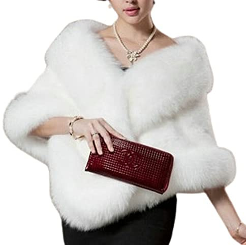 Women's Faux Fur Shawl Soft Versatile Scarf Wrap Shrug Winter Warm Cloak Coat Cape for 1920s Bridal Wedding Evening Dresses
