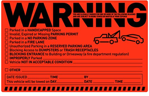 Easykart Labels 50 Parking Violation Notice Tow Stickers for Car Vehicle Private Warning - Adhesive Car Window Fluorescent Labels