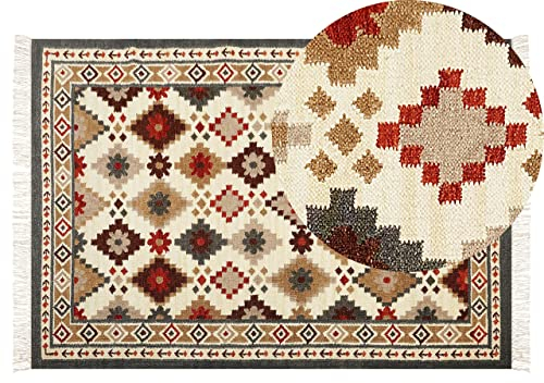 Beliani Kelim-Teppich Wolle bunt 140 x 200 cm handgewebt Muster orientalisch Ghukasavan